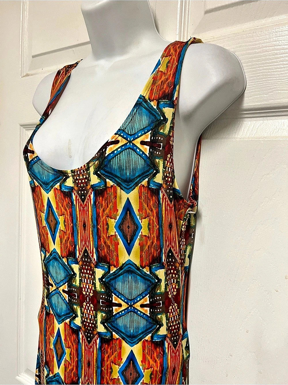 Good Times Geometric Maxi Dress in Orange & Blue Size Large